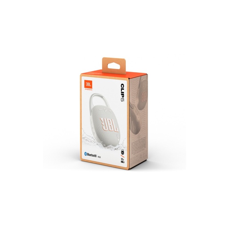 JBL Clip 5 Nešiojama garso kolonėlė, Bluetooth, Balta