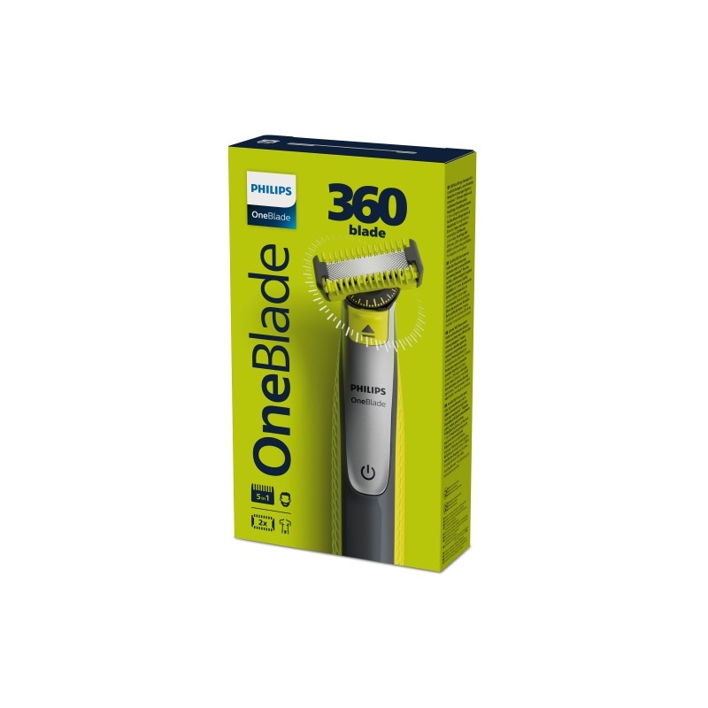 Philips OneBlade 360 QP2834/23 Veido ir kūno plaukų skustuvas / kirpimo mašinėlė, Grey/Lime