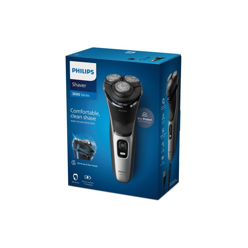 Philips 3000 Series S3143/00 Wet & Dry Barzdaskutė, Black/Silver
