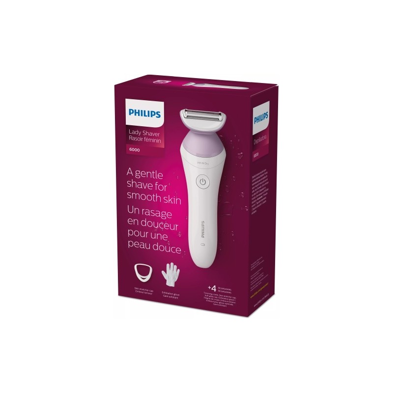 Philips Lady Shaver 6000 Series BRL136/00 Wet & Dry Belaidis skustuvas, White/Lilac
