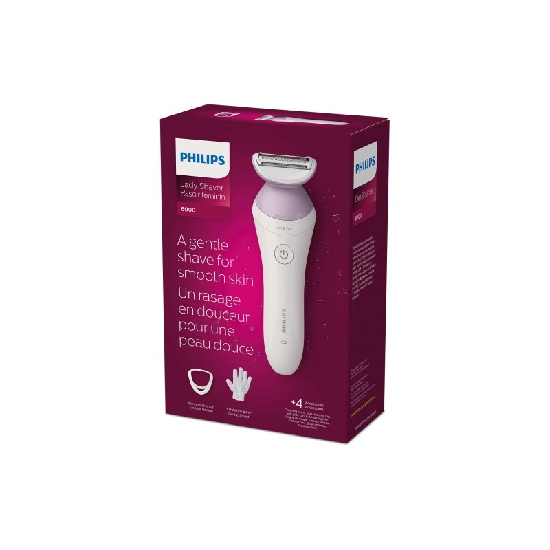 Philips Lady Shaver 6000 Series BRL136/00 Wet & Dry Belaidis skustuvas, White/Lilac