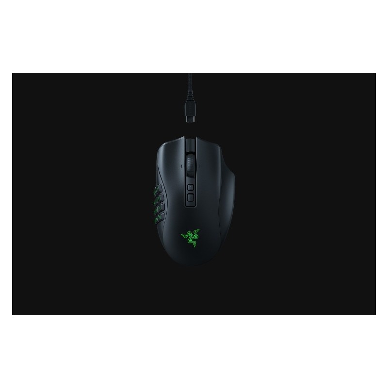 Razer Naga V2 Pro Belaidė žaidimų pelė RF Wireless + Bluetooth + USB-C, 30000 DPI, Juoda