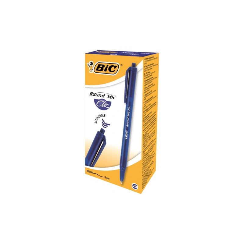 Bic Tušinukas Round Stic Clic 1.0 mm, mėlynas, pakuotėje 20 vnt. 379640