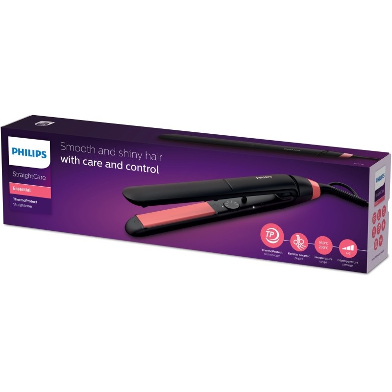 Philips StraightCare Essential BHS376/00 Plaukų tiesintuvas, Juoda/Rausva