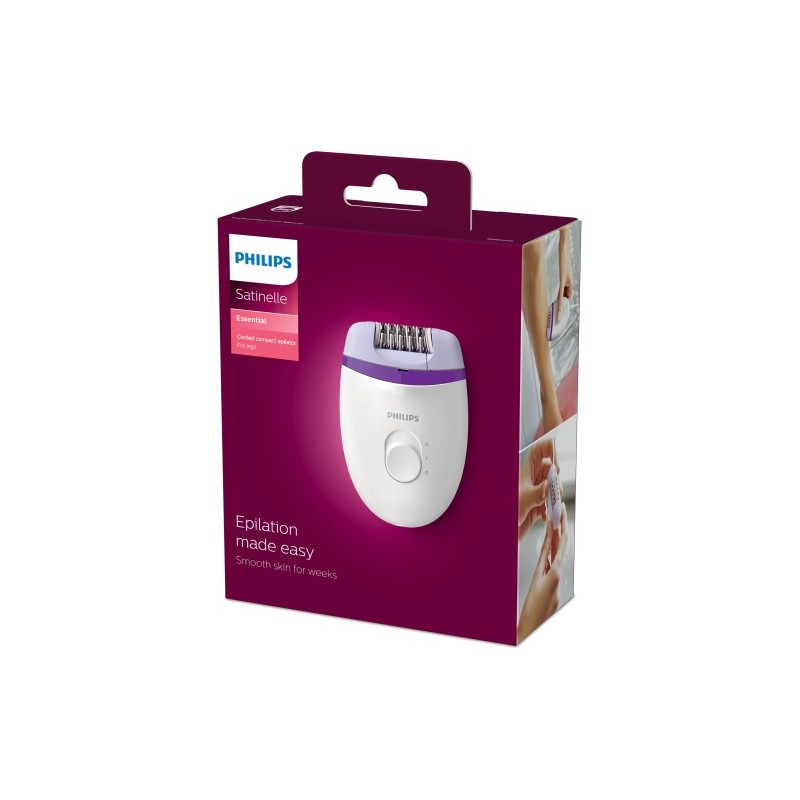 Philips Satinelle Essential BRE225/00 Kompaktiškas laidinis epiliatorius, Violetinė/Balta