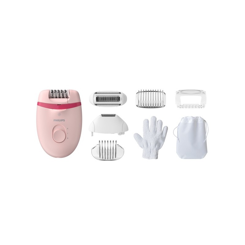 Philips Satinelle Essential BRE285/00 Kompaktiškas laidinis epiliatorius, Rausva