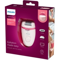 Philips Satinelle Essential BRE285/00 Kompaktiškas laidinis epiliatorius, Rausva