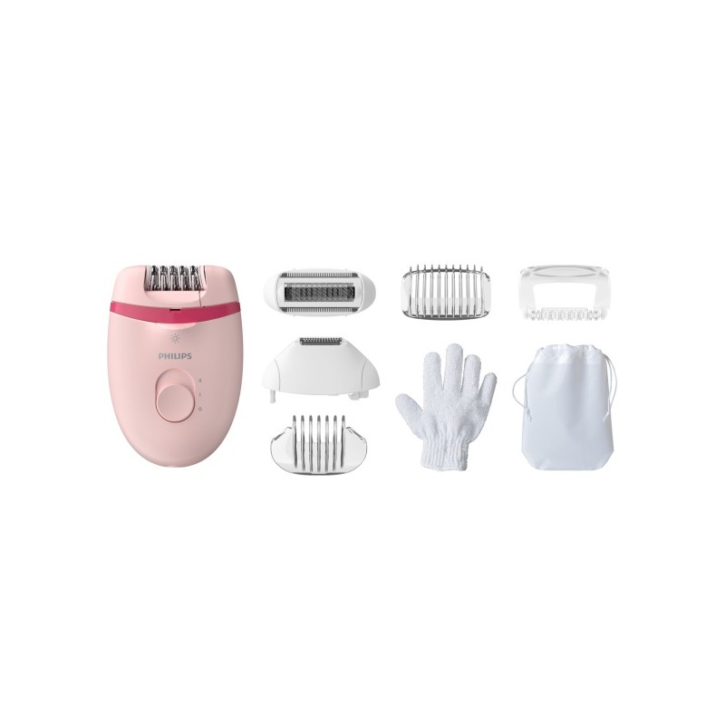 Philips Satinelle Essential BRE285/00 Kompaktiškas laidinis epiliatorius, Rausva
