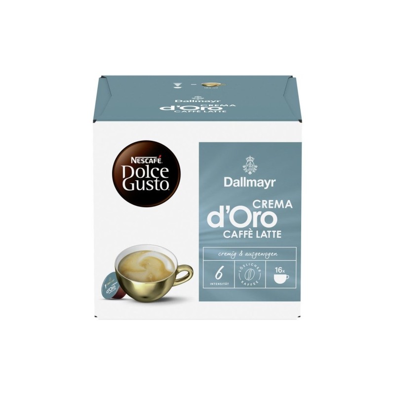 Nescafe Dolce Gusto Dallmayr Crema d'Oro Caffe Latte kava, 16 kapsulių dėžutėje