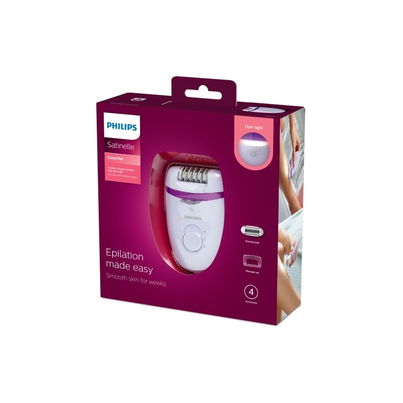 Philips Satinelle Essential BRE275/00 Kompaktiškas laidinis epiliatorius, Violetinė