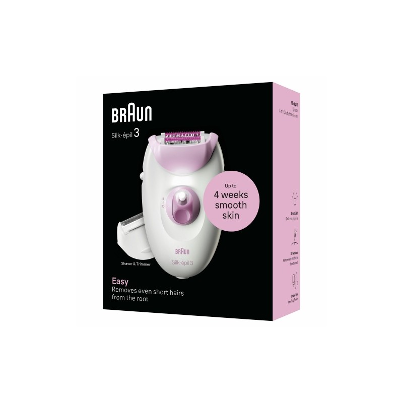 Braun Silk-epil 3 3-031 Epiliatorius, Rausva/Balta