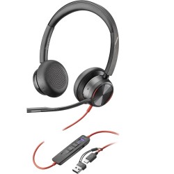 POLY Blackwire 8225 Stereo MS Teams Laidinės ausinės, USB-C/A Adapter, Juoda