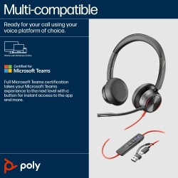 POLY Blackwire 8225 Stereo MS Teams Laidinės ausinės, USB-C/A Adapter, Juoda