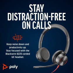 POLY Blackwire 8225 Stereo MS Teams Laidinės ausinės, USB-C/A Adapter, Juoda