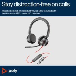 POLY Blackwire 8225 Stereo MS Teams Laidinės ausinės, USB-C/A Adapter, Juoda