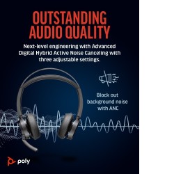 Poly Voyager Focus 2 Belaidės ausinės, Bluetooth, BT700 USB-C Adapter, Charging stand, Juoda