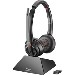 Poly Savi 8220 UC MS Teams DECT Belaidės ausinės, Bluetooth, USB-A/C Adapter, Charging Stand, Juoda