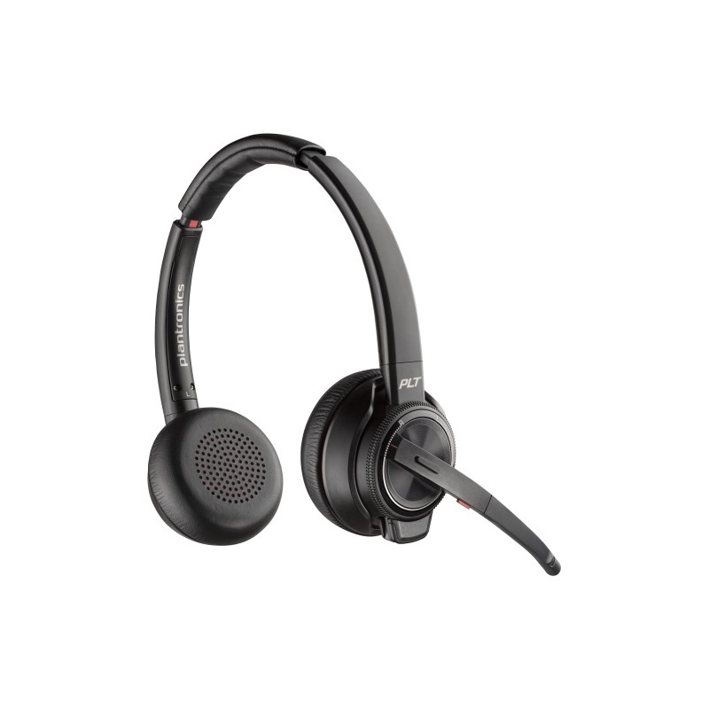 Poly Savi 8220 UC MS Teams DECT Belaidės ausinės, Bluetooth, USB-A/C Adapter, Charging Stand, Juoda