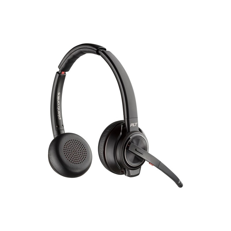 Poly Savi 8220 UC MS Teams DECT Belaidės ausinės, Bluetooth, USB-A/C Adapter, Charging Stand, Juoda
