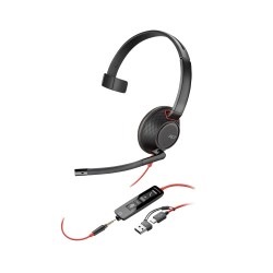 Poly Blackwire 5210 Mono Laidinės ausinės, USB-C/A Adapter, 3.5mm jack, Juoda