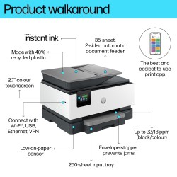 HP OfficeJet Pro 9120e Spausdintuvas rašalinis spalvotas MFP A4 22 ppm USB Wi-Fi Ethernet LAN