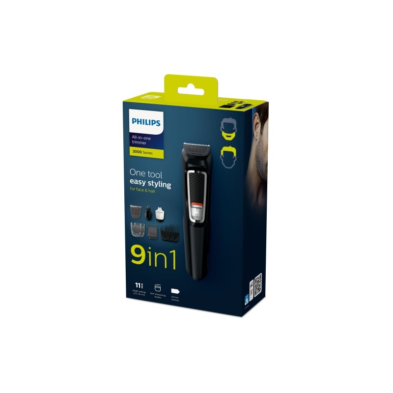 Philips Multigroom 3000 Series MG3740/15, 9-in-1 Plaukų kirpimo mašinėlė, Juoda