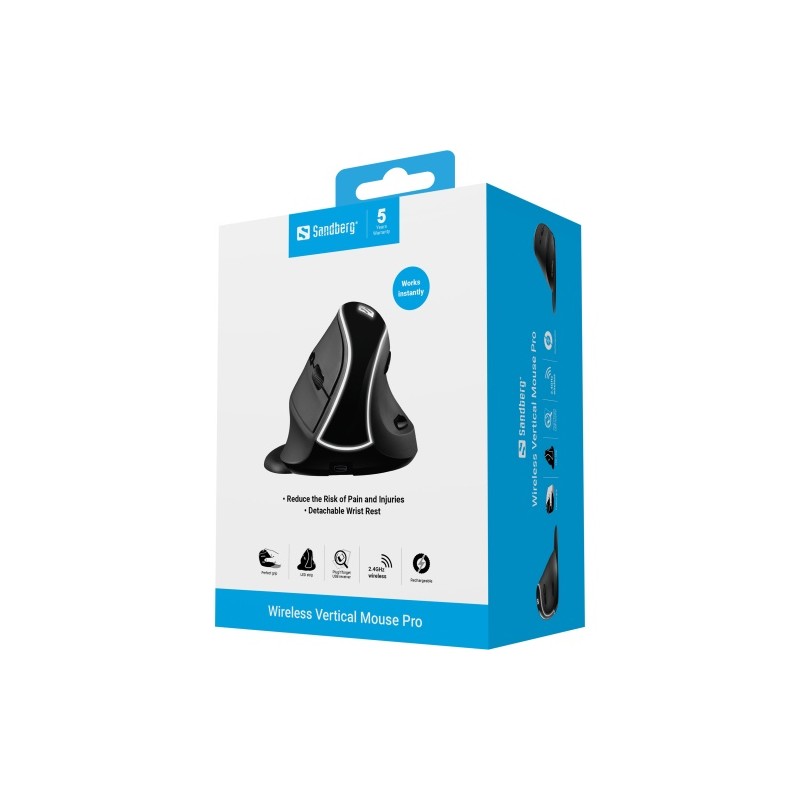 Sandberg Pro 630-13 Belaidė vertikali pelė RF Wireless, 3400 DPI, LED light, Juoda