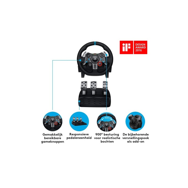 Logitech G29 Driving Force Žaidimų vairas ir pedalai, for PC, PS5, PS4, PS3, Juoda
