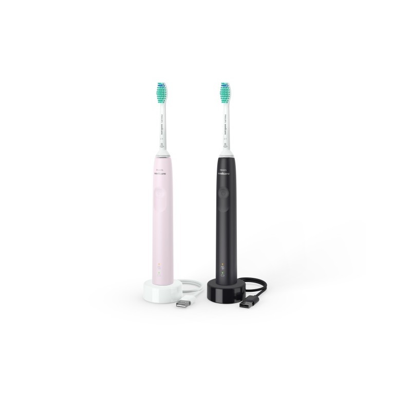 Philips Sonicare 3100 Series HX3675/15 2-pack Elektrinis dantų šepetėlis, Black, Sugar Rose