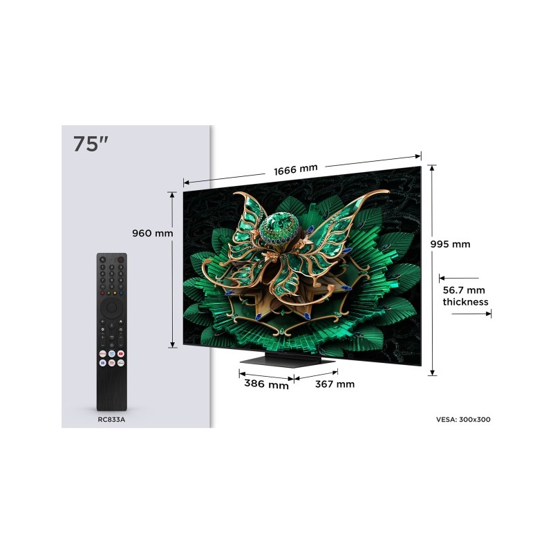 TCL 75C7K Televizorius 75'' 4K UHD 3840x2160, Smart TV, Juoda