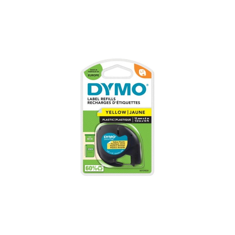 Dymo (S0721620) LetraTag Plastikinė etikečių juostelė, 12mm x 4m, Black on Yellow