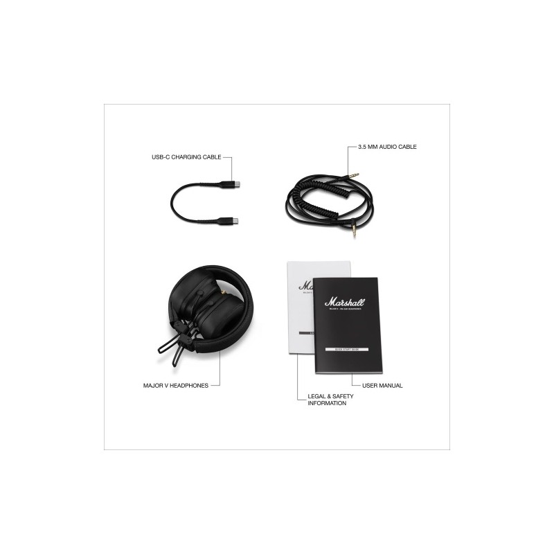 Marshall Major V Belaidės ausinės, Bluetooth, Black