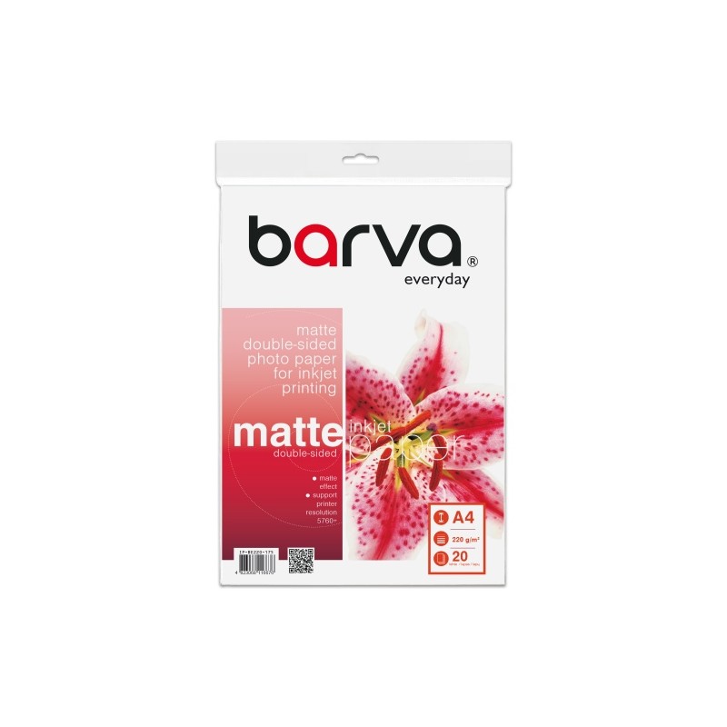Fotopopierius Barva (IP-BE220-175) Everyday Dvipusis Matinis 220 g/m², A4, 20 lapų