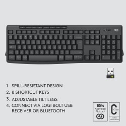 Logitech MK370 Combo for Business Belaidė klaviatūra + Pelė, RF Wireless+Bluetooth, US Int, Graphite