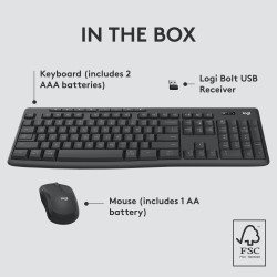 Logitech MK370 Combo for Business Belaidė klaviatūra + Pelė, RF Wireless+Bluetooth, US Int, Graphite