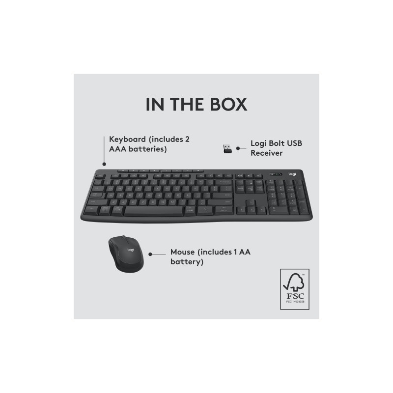 Logitech MK370 Combo for Business Belaidė klaviatūra + Pelė, RF Wireless+Bluetooth, US Int, Graphite