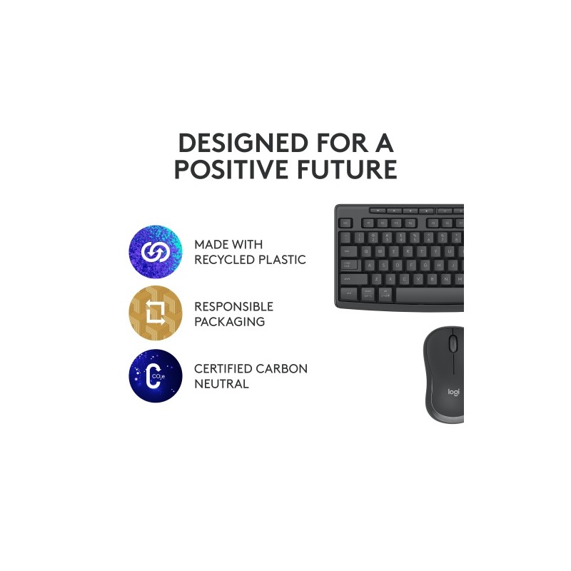 Logitech MK370 Combo for Business Belaidė klaviatūra + Pelė, RF Wireless+Bluetooth, US Int, Graphite