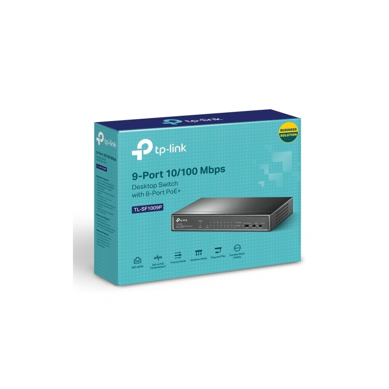 TP-Link TL-SF1009P 9-Port 10/100Mbps Desktop Šakotuvas su 8-Port PoE+