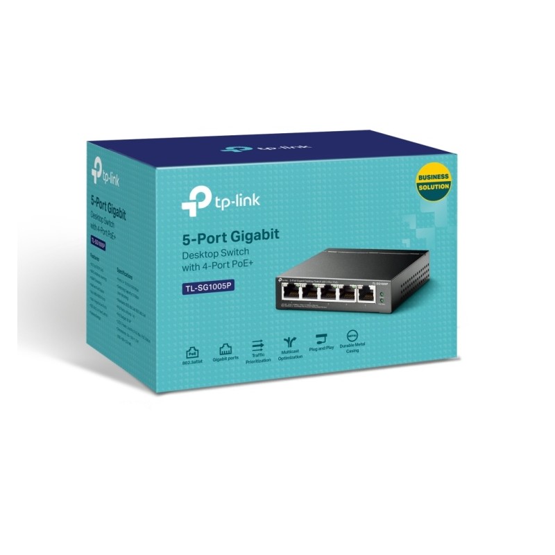 TP-Link TL-SG1005P 5-Port Gigabit Desktop Šakotuvas su 4-Port PoE+