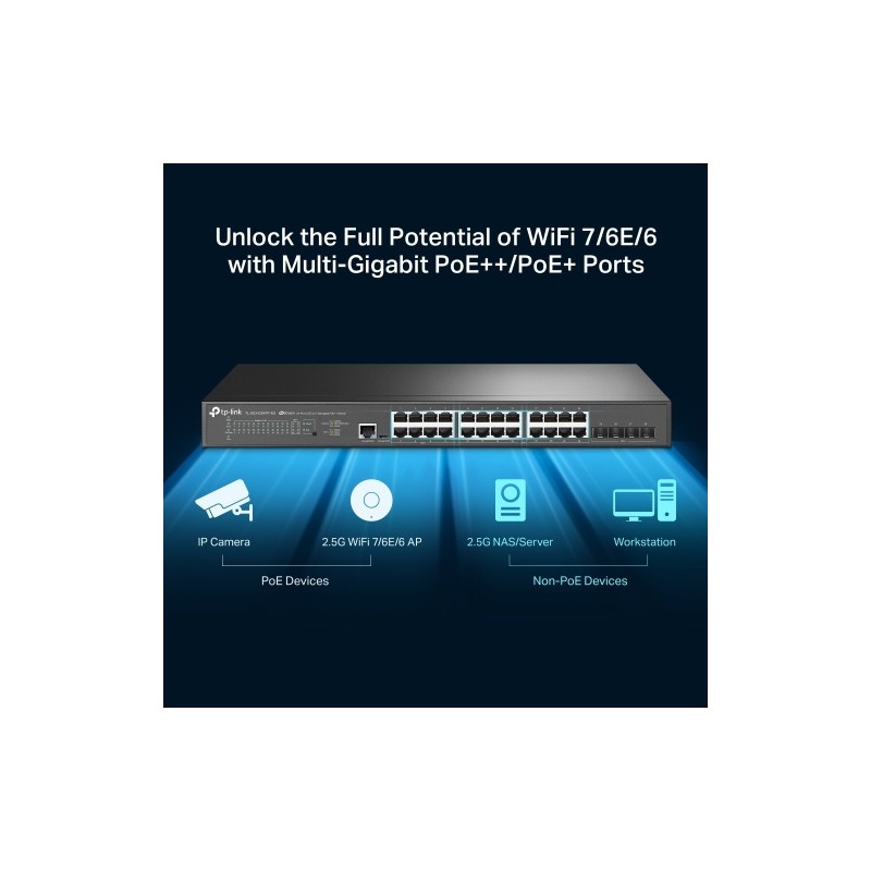 TP-Link TL-SG3428XPP-M2 24-Port 2.5GBASE-T Managed Šakotuvas su 16-Port PoE+, 8-Port PoE++