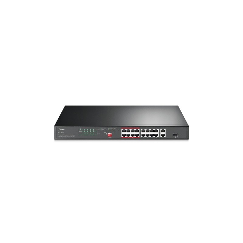 TP-Link TL-SL1218P 16-Port 10/100 Mbps + 2-Port Gigabit Rackmount Šakotuvas su 16-Port PoE+