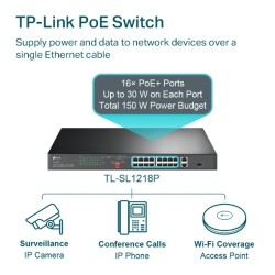 TP-Link TL-SL1218P 16-Port 10/100 Mbps + 2-Port Gigabit Rackmount Šakotuvas su 16-Port PoE+