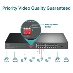 TP-Link TL-SL1218P 16-Port 10/100 Mbps + 2-Port Gigabit Rackmount Šakotuvas su 16-Port PoE+