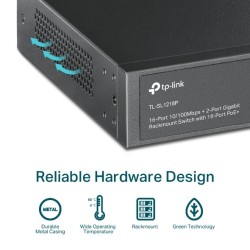 TP-Link TL-SL1218P 16-Port 10/100 Mbps + 2-Port Gigabit Rackmount Šakotuvas su 16-Port PoE+