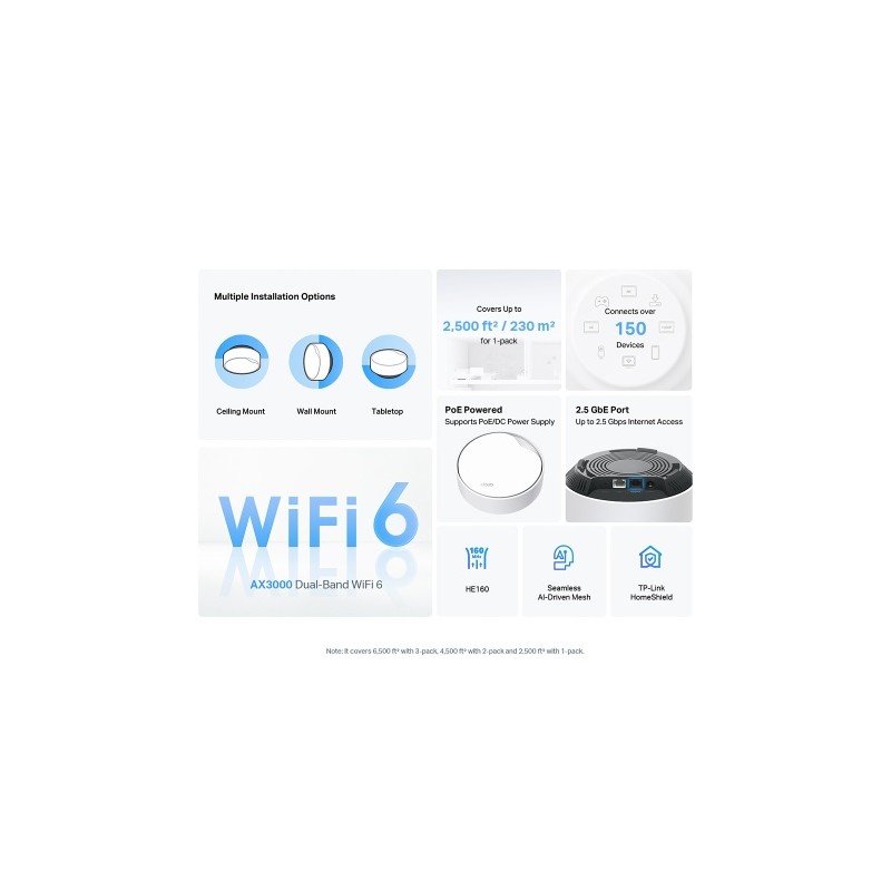 TP-Link DECO X50-POE(2-PACK) AX3000 Whole Home Mesh Wi-Fi 6 tinklo sistema su PoE