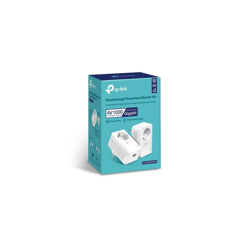 TP-Link TL-PA7017P KIT AV1000 Gigabit Passthrough Powerline Starter Kit Ethernet Adapterių rinkinys
