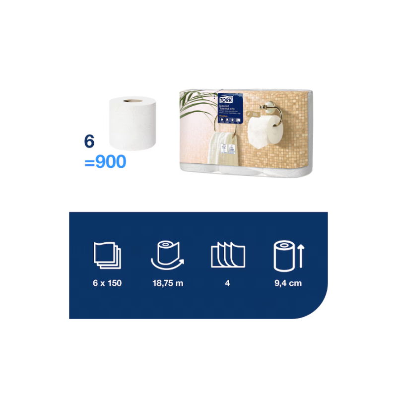 Tualetinis popierius Tork Premium Extra Soft Conventional T4, 4 sl., 9.7cm x 19.1m, 6 vnt./pak