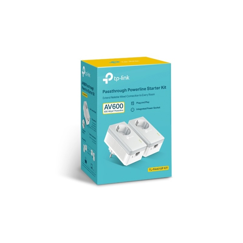 TP-Link TL-PA4010P KIT AV600 Passthrough Powerline 600 Starter Kit Adapterių rinkinys