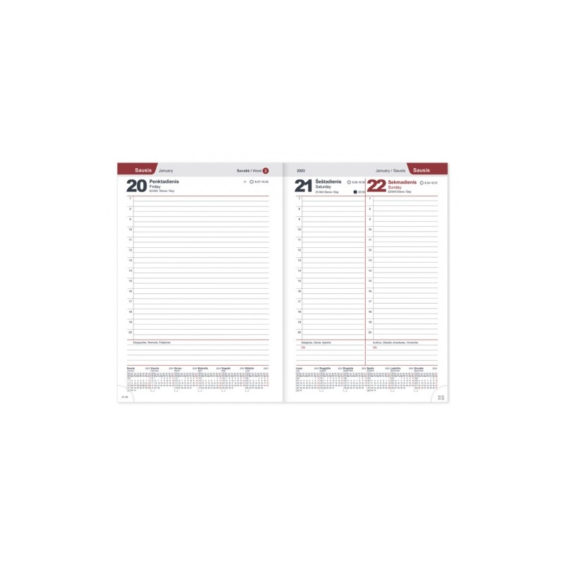Darbo knyga-kalendorius 2023m. A5 raudona sp.