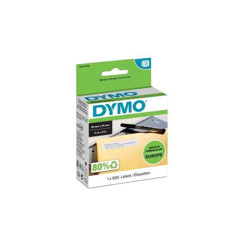Dymo 11355 (S0722550) Etiketės 19 x 51mm, 1 ritinėlis x 500 etikečių, Balta